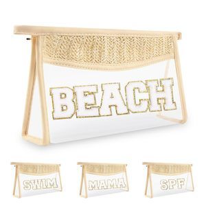 Boho Patch Stuff Bag Clear Makeup Letter Bag, Waterproof Zipper Make Up Bag💙